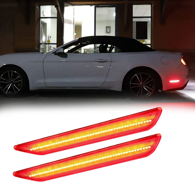 

1Pair Clear Lens Red LED Rear Side Marker Light for Ford-Mustang 2015-2022 Replace Back Fender Bumper Turn Signal Lamps