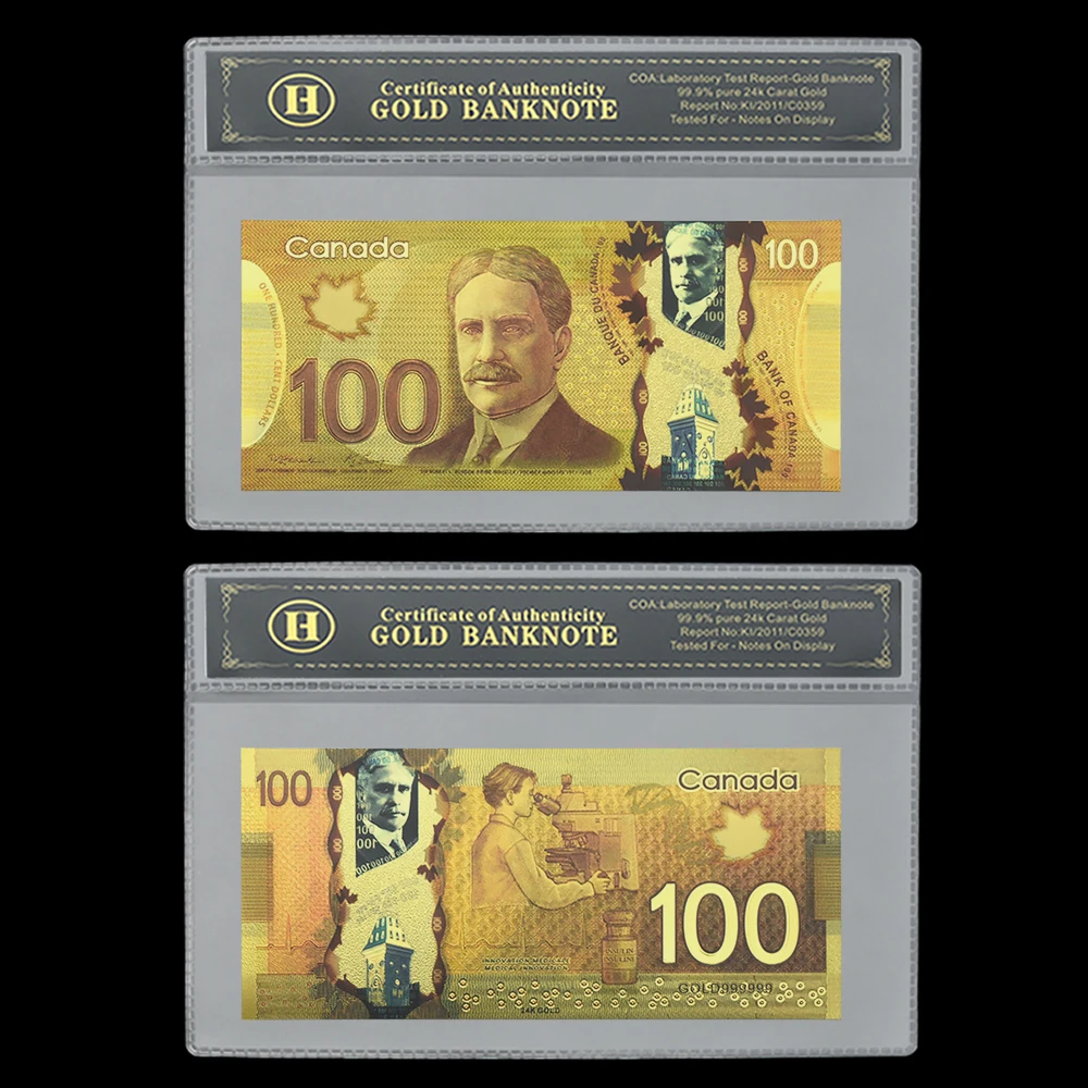 

Creative Canada Dollars 100 CAD Gold Banknotes Commemorative Cards Fake Money with Plastic Card Cover Art Ornaments Home Decor