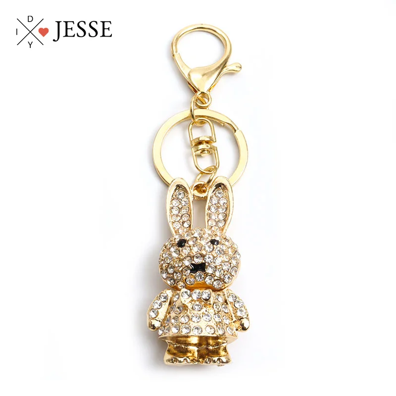 

Cute Enamel Rabbit Inlaid Crystal Rhinestone Keychains Alloy Animal Pendant Keyring High Quality Creative Bag Key Holder Jewelry