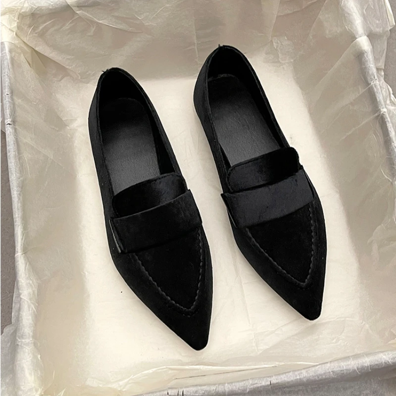 2022 New Casual Moccasins Fashion Flock Flats Ballet Shoes Women Slip On Loafers Female Ballerina Pointed Toe Zapatillas  Mujer