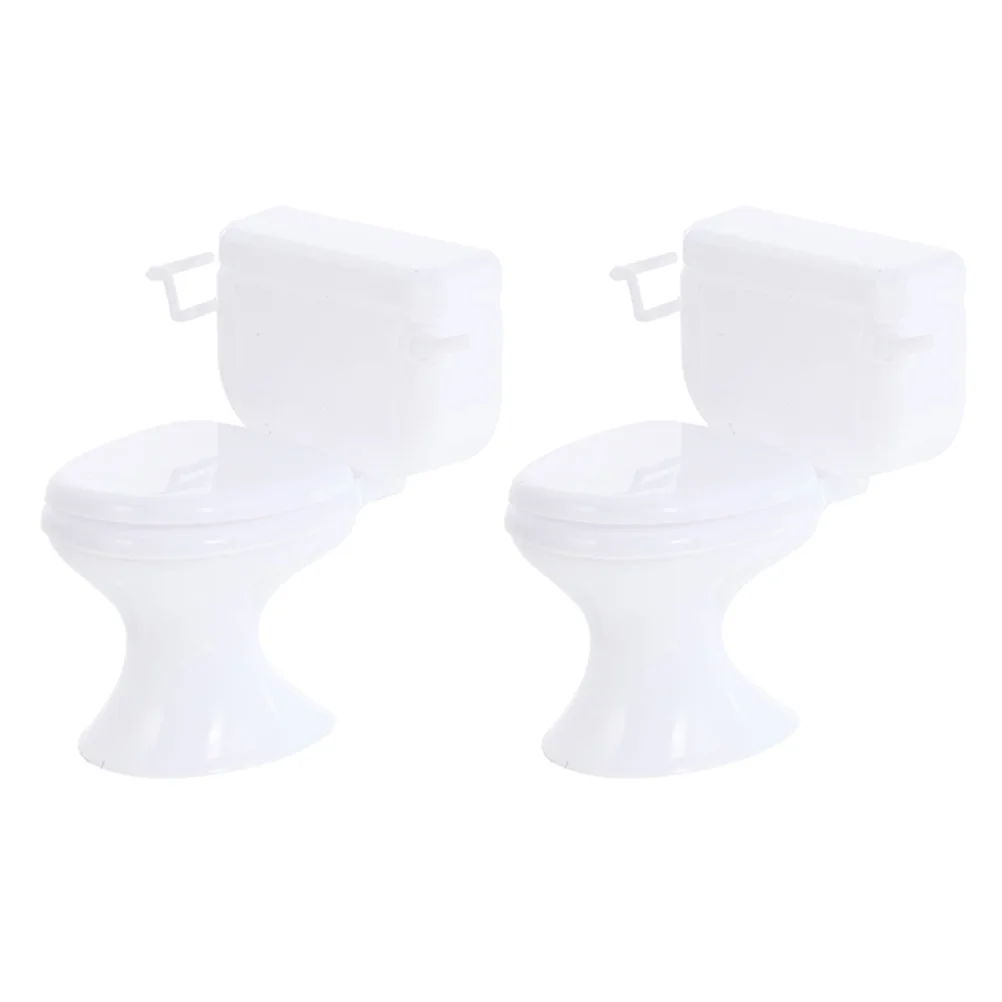 

2 Pcs Simulated Toilet Mini Model Educational Toy Bathroom Furniture Baby Toys Figurines Children Plastic House Kit