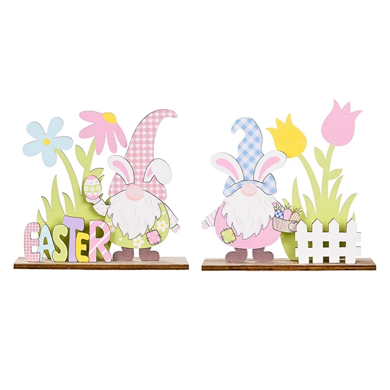 

2Pcs Happy Easter Decorations Rabbit Wooden Ornaments Crafts Easter Decoration For Home DIY Easter Party Decor