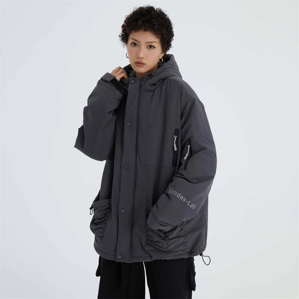 New Women Winter Hooded Coats Thick Warm Clothes Street Multiple Pockets Unique Outwear Hip Hop Couples Fashion Cotton Jackets