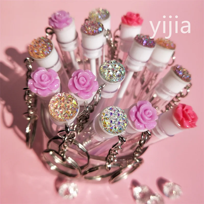 

50pcs Reusable Eyelash Brush Tube Keychain Plastic Portable Lash Comb Spoolie Container Glitter Cils Mascara Wands Keyring