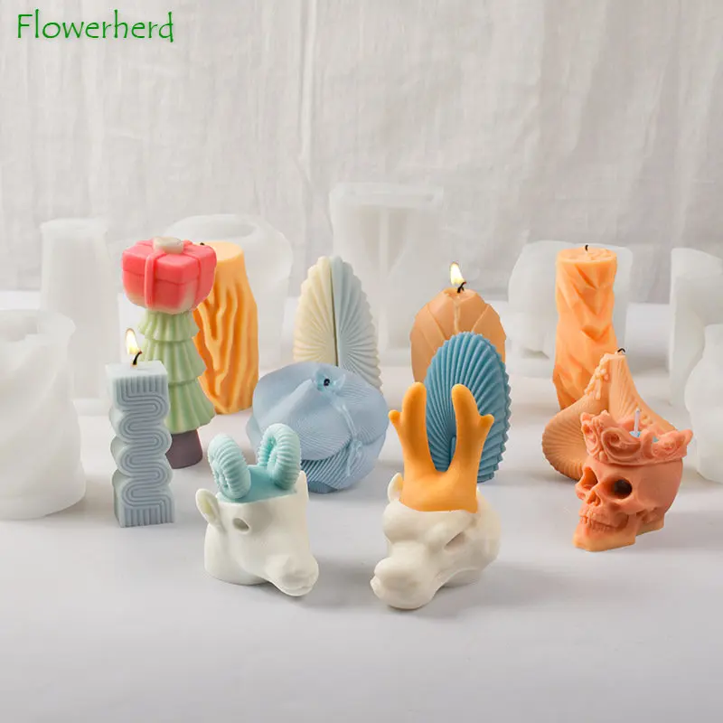 

Geometric Scented Candle Silicone Mold Chocolate Cake Molds Gypsum Plaster Soap Mould Ornament Candle Molds for Candle Making