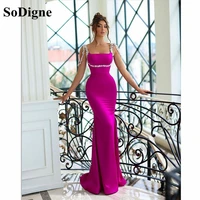 sodigne purple crystals evening dress party dress satin spaghetti strap beaded mermaid prom formal gowns robes de soir%c3%a9e