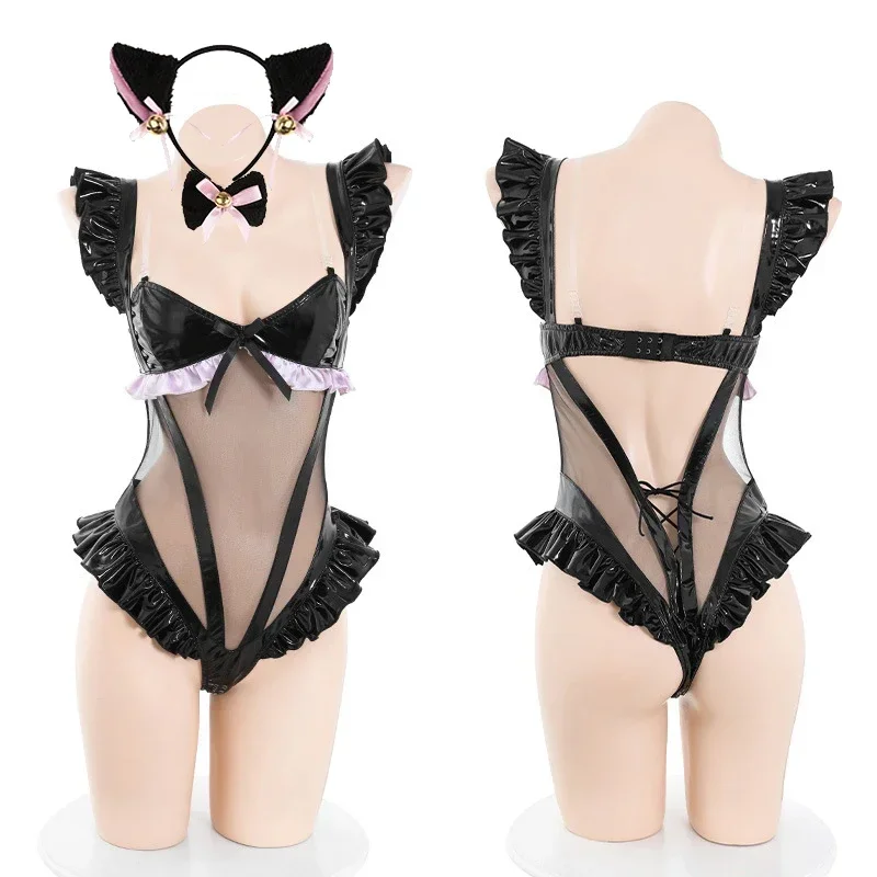 Azure Lane HMS Janus Косплей Симпатичная Неко Девушка Униформа Горничной Черный Боди с