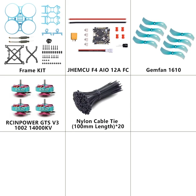 BetaFPV Pavo Pico Blue frame + JHEMCU F4 AIO 12A FC + 4x RCinPower GTS V3 1002 14000KV + 8x Gemfan 1610