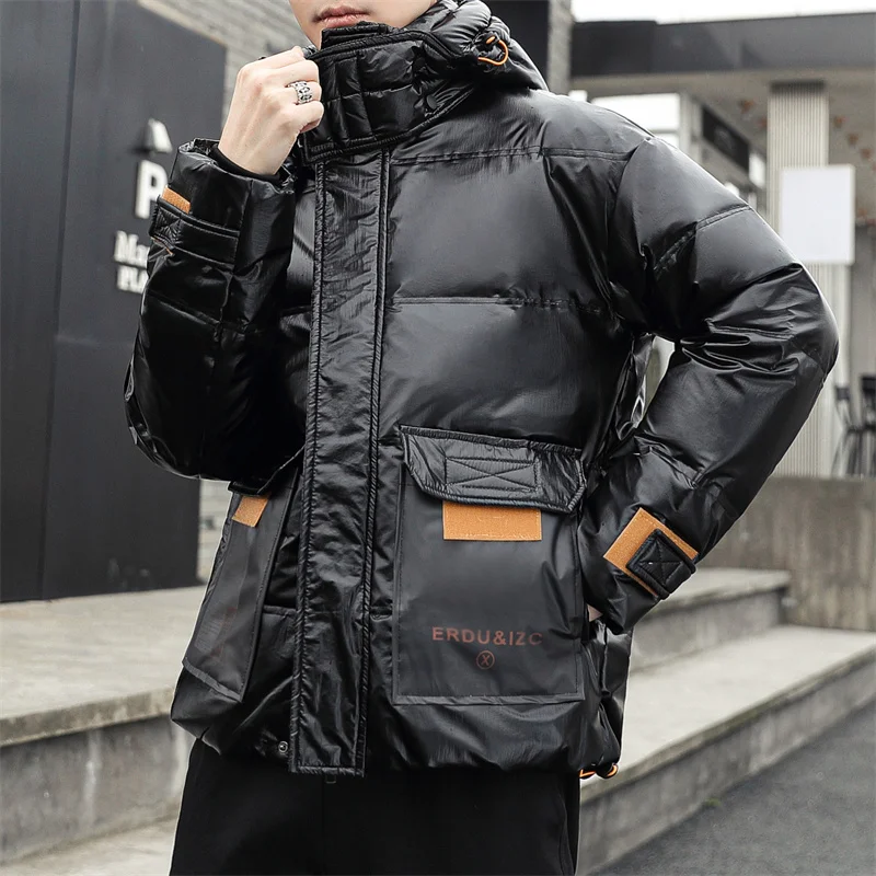 Casual Autumn Winter Men's Warm White Duck Down Jackets Parkas Solid Outwear Thick Hat Detachable Hooded Down Coats Top Clothing