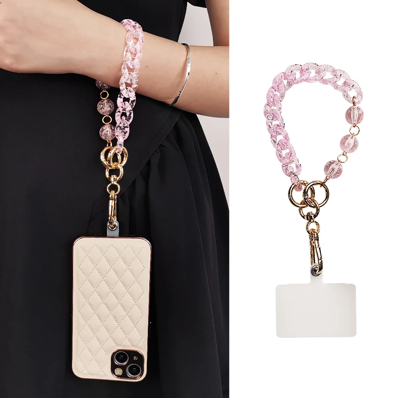 

Mobile Phone Lanyard Short Wrist Pendant Hand-beaded Hanging Chain Anti-lost Lanyard Transparent Figure Ball Portable Lanyard