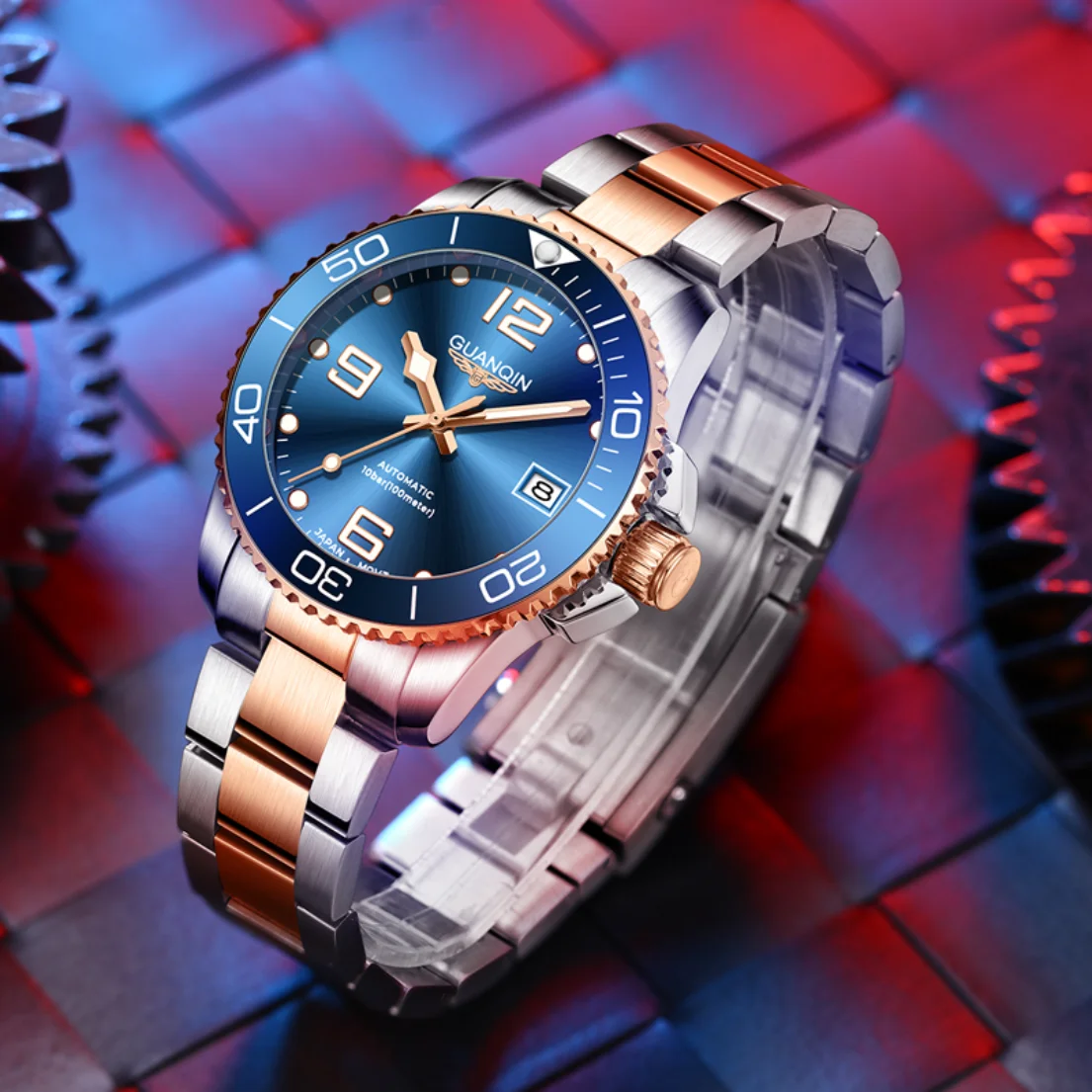 

GUANQIN Mens Watches Luxury Mechanical Wristwatches 2022 Stainless Steel Waterproof NH35 Automatic Watch For Men Ceramic Bezel