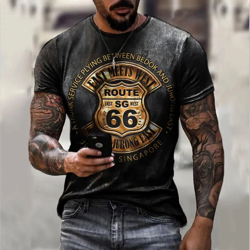 

Summer Men's T-shirt Vintage Clothes Fashion Short Sleeve America Route 66 T Shirts Men Women Letters Print Tops Streetwear Tee