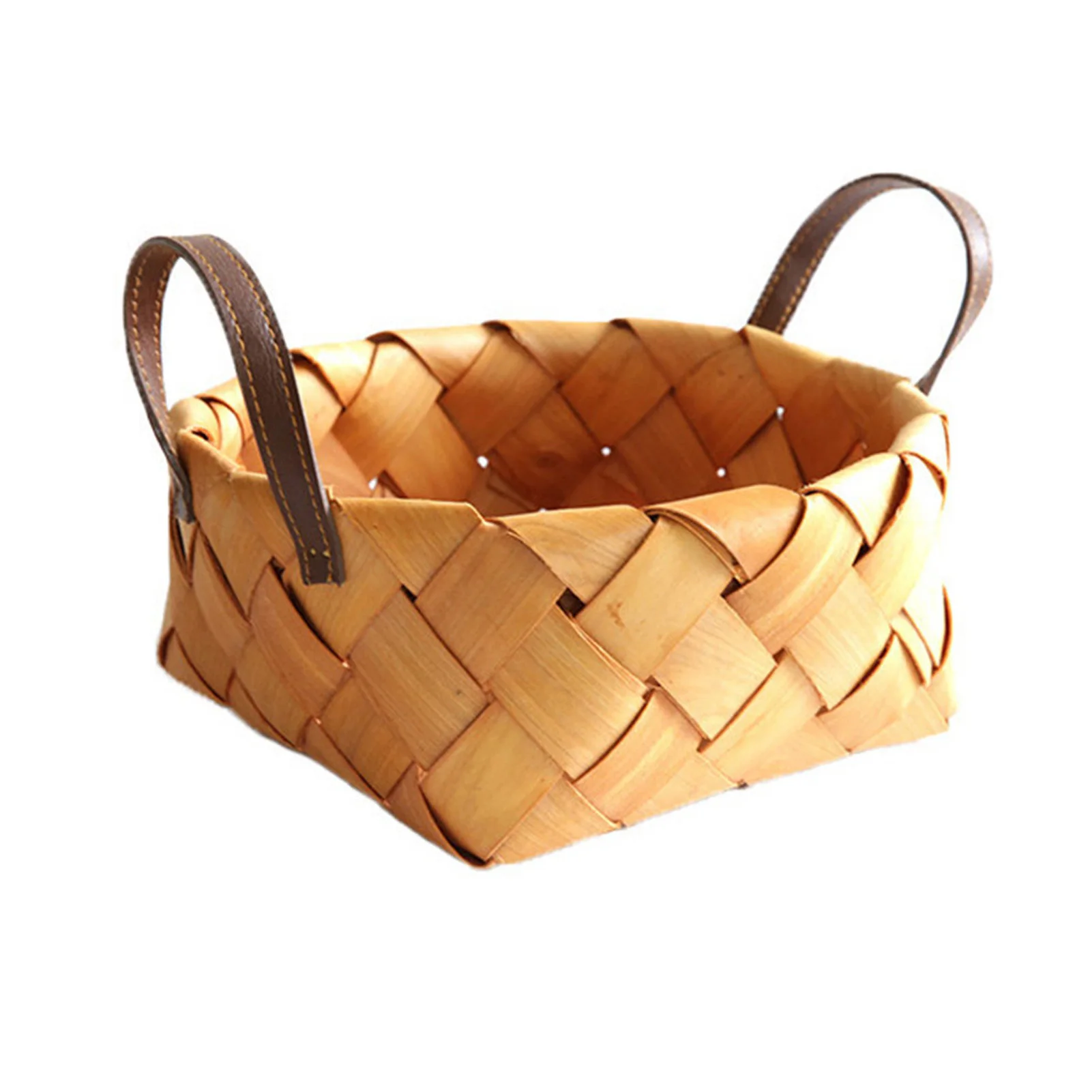 

Wood Chip Woven Basket Wooden Woven Storage Basket With Handle Picnic Basket With Double Handles For Party Favors Candy Gift