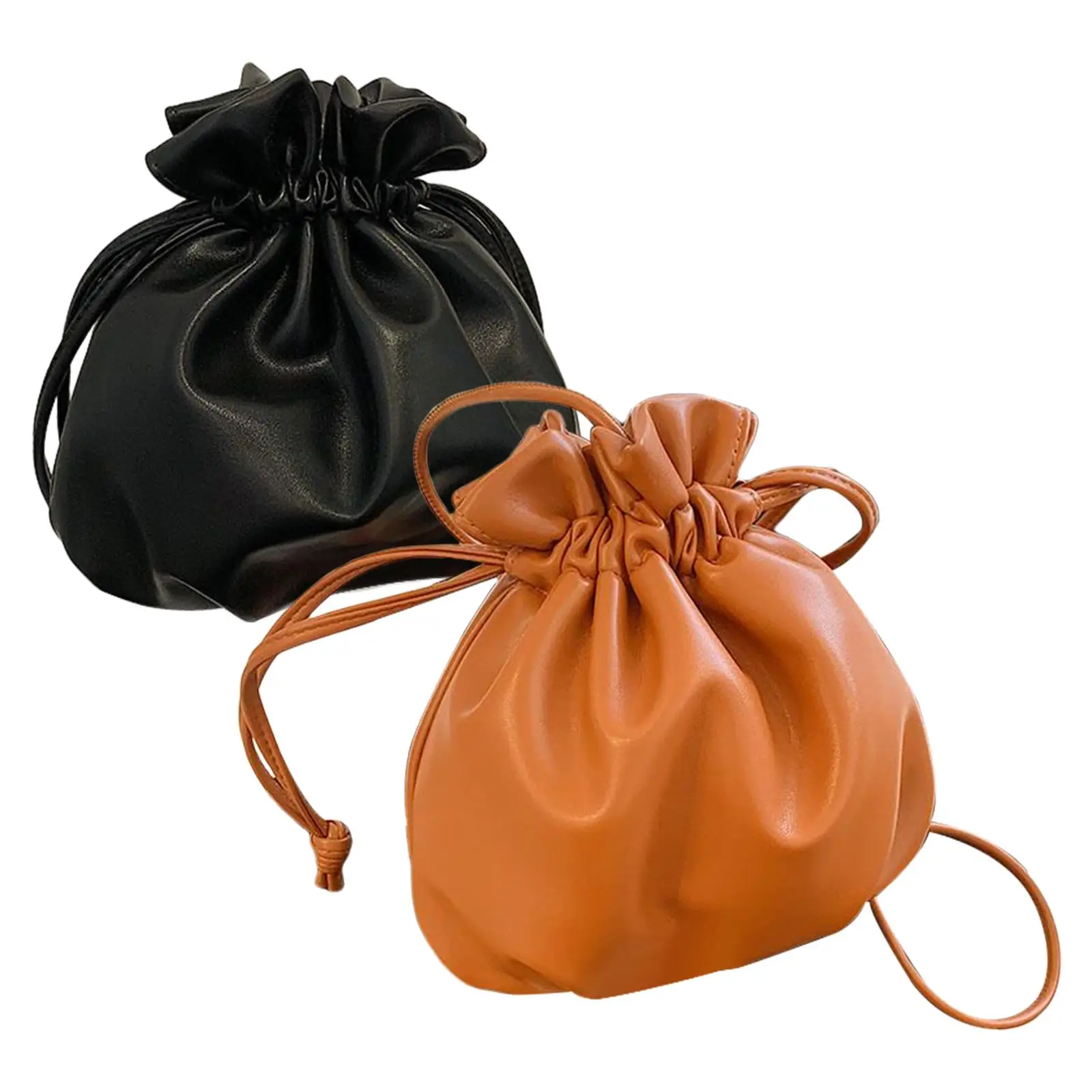 

Drawstring Pouch Bucket Bags PU Leather Coin Purse Waist Bag Multipurpose Organizer for Keys Coins Cards Women