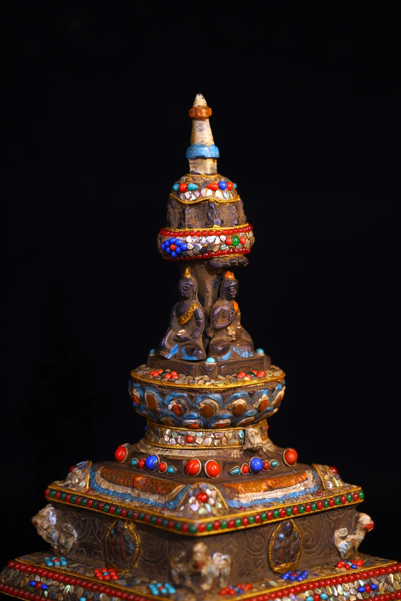 11-дюймовая коллекция тибетского храма старая бронзовая мозаика драгоценный