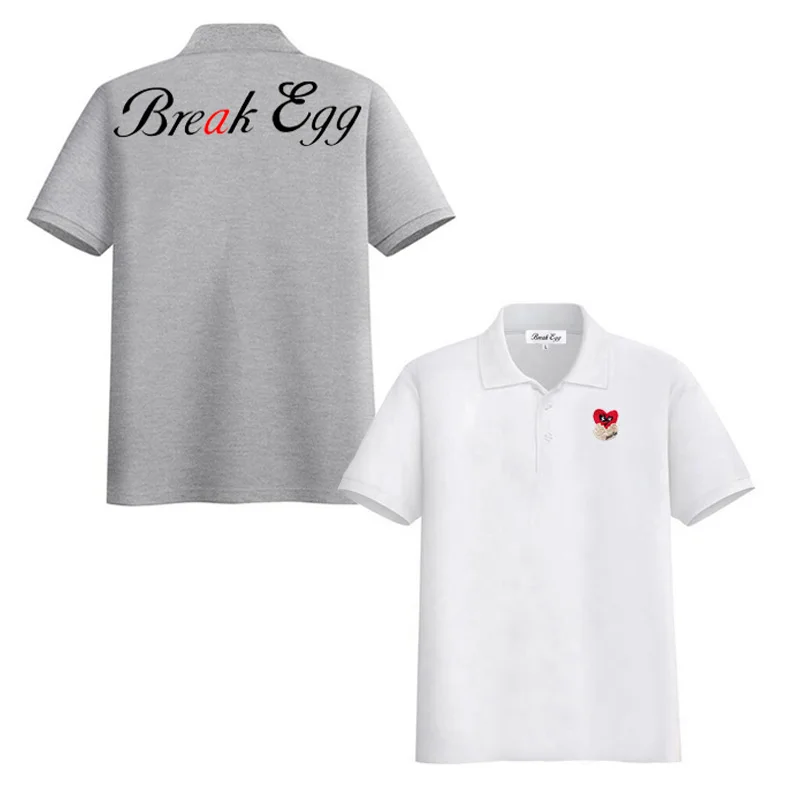 

Break Egg Men Women POLO Shirt Polyester Heart Eggshell Embroidery Back Letter Printing Lapel Straight Spring Casual POLO Shirt