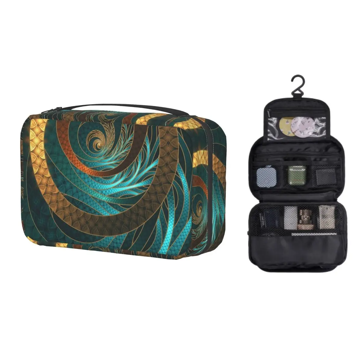 

Складной дорожный органайзер для косметики, из кожи и бирюзы