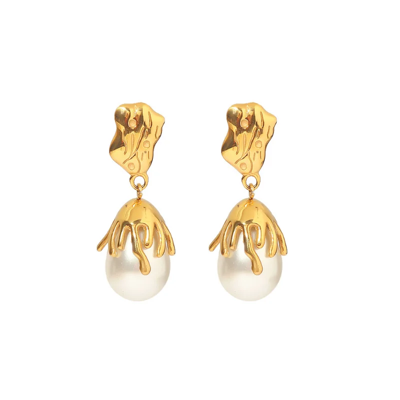 

Minar Temperament Baroque Pearl Dangle Drop Earrings 18K Gold Stainless Steel Irregular Lava Statement Earring for Women 2023