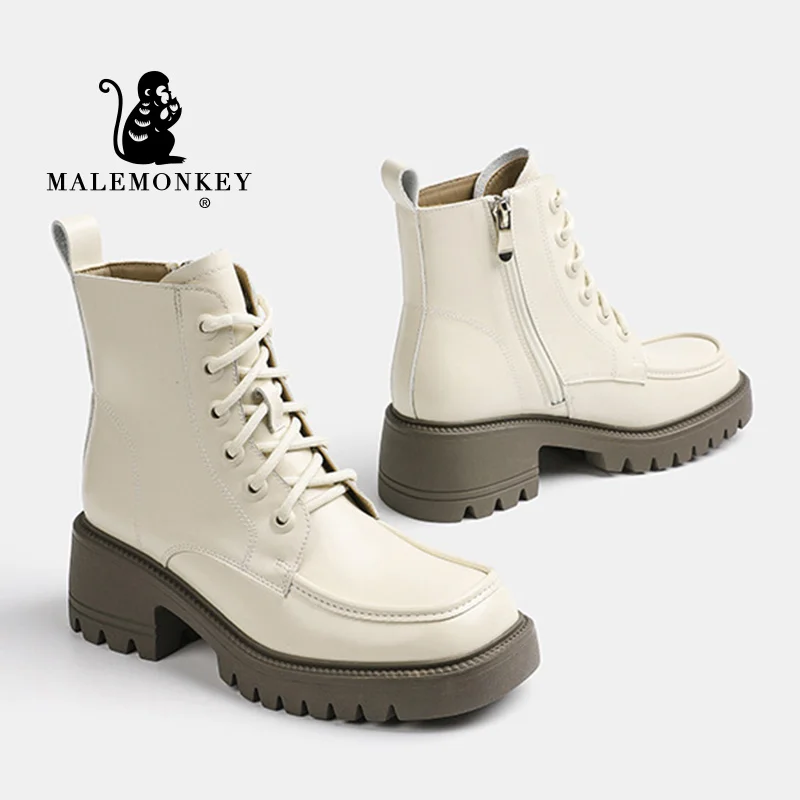 

Высококачественные кожаные женские ботильоны на молнии; Ботинки на платформе и не сужающемся книзу массивном каблуке; Коллекция 2022 года; Цв...