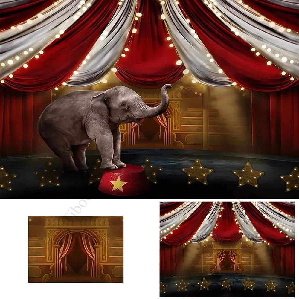 

Circus Photography Backdrop Newborn Birthday Decor Party Photo Backdrops Wine Red White Striped Tent Elephant Photo Background