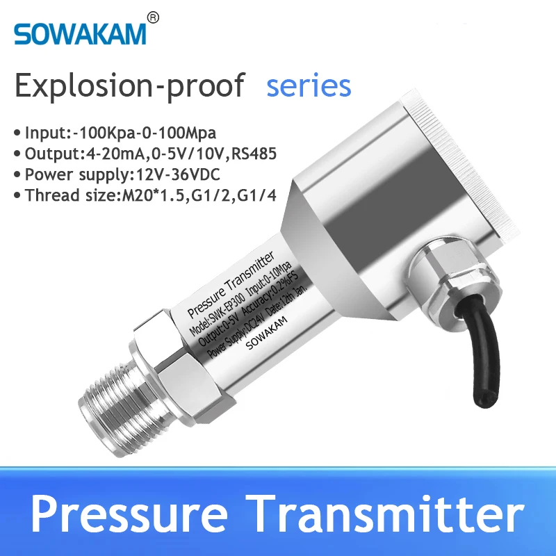 

Intrinsically Safe Explosion-proof Pressure Transmitter SS304 4-20mA 0-5V 10V RS485 Output Oil Gas Water Liquid Pressure sensor