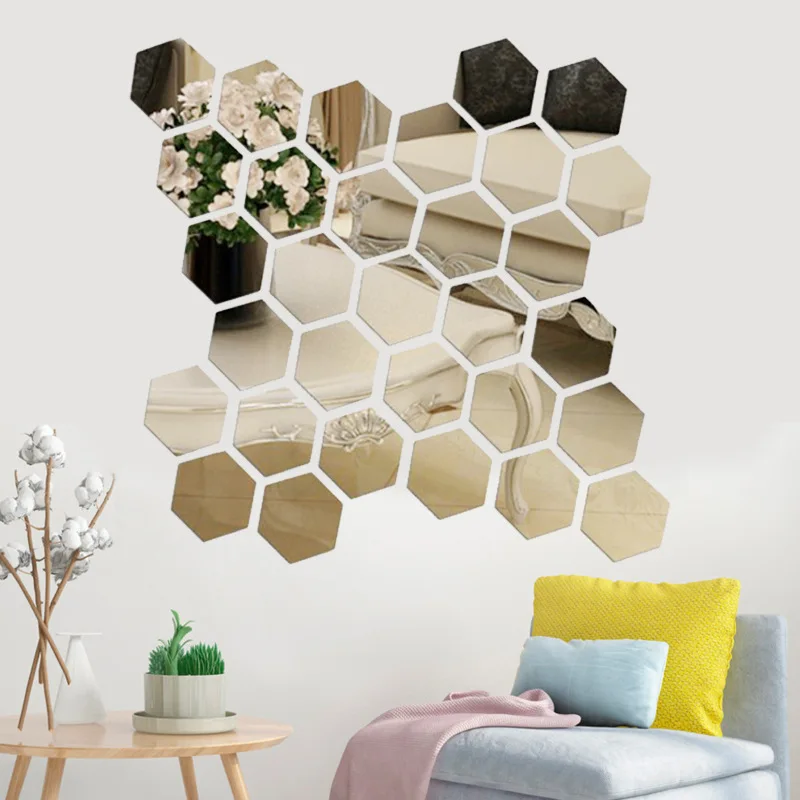 

12Pcs 3D Hexagon Acrylic Mirror Wall Stickers DIY Art Home Decor Living Room Decorative Tile Stickers Room Decoration