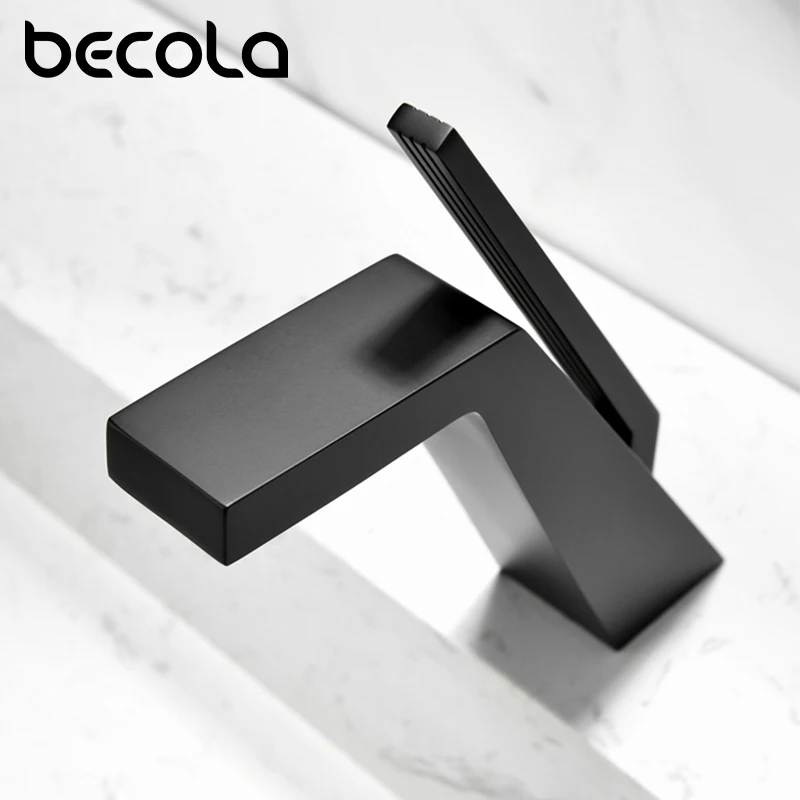 Becola Basin Faucet Black/Chrome Face Single Handle Deck Mounted Sink Taps Cold and Hot Mixer for Bathroom Crane Faucets