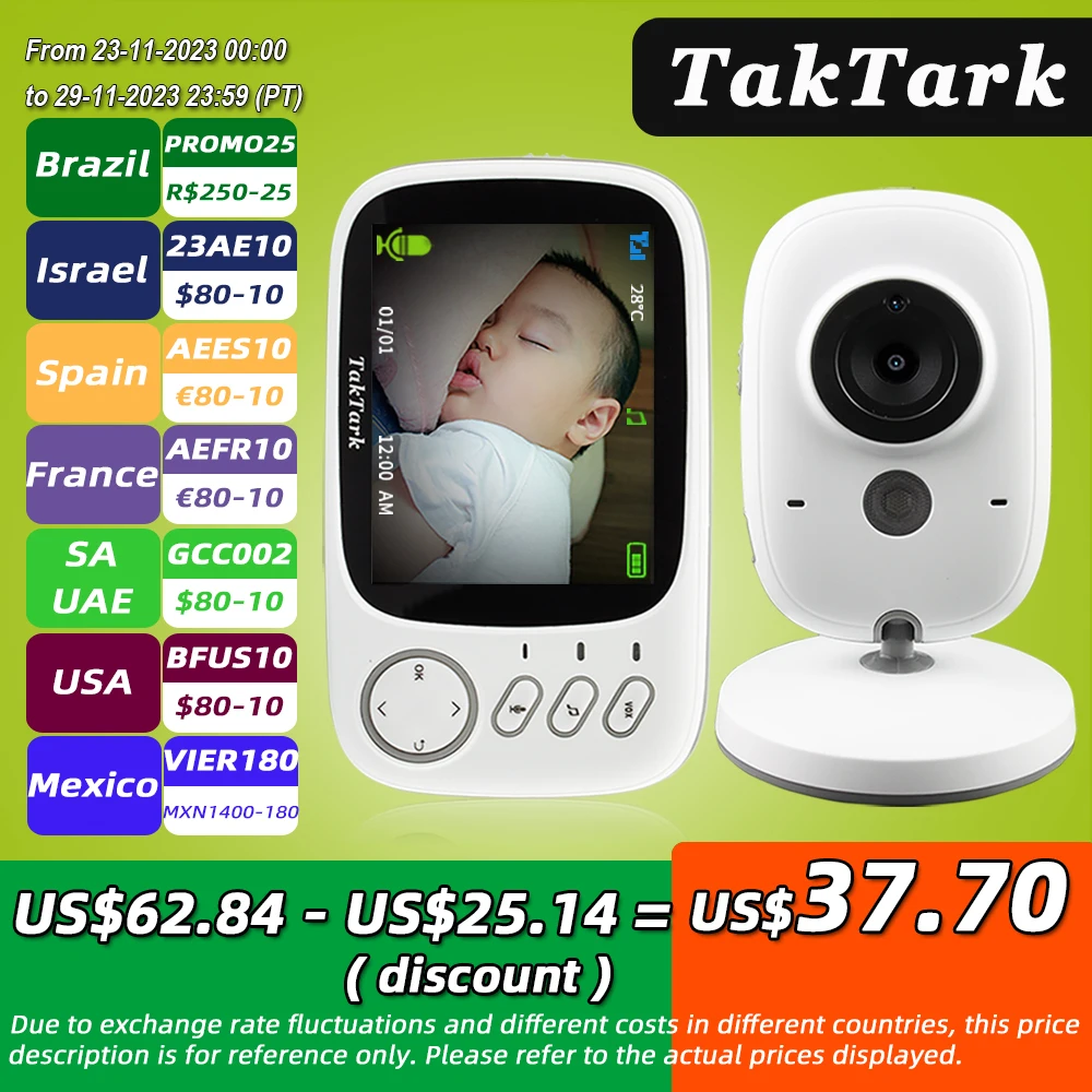 

3.2 inch Wireless Video Color Baby Monitor High Resolution Baby Nanny Security Camera Night Vision Temperature Monitoring