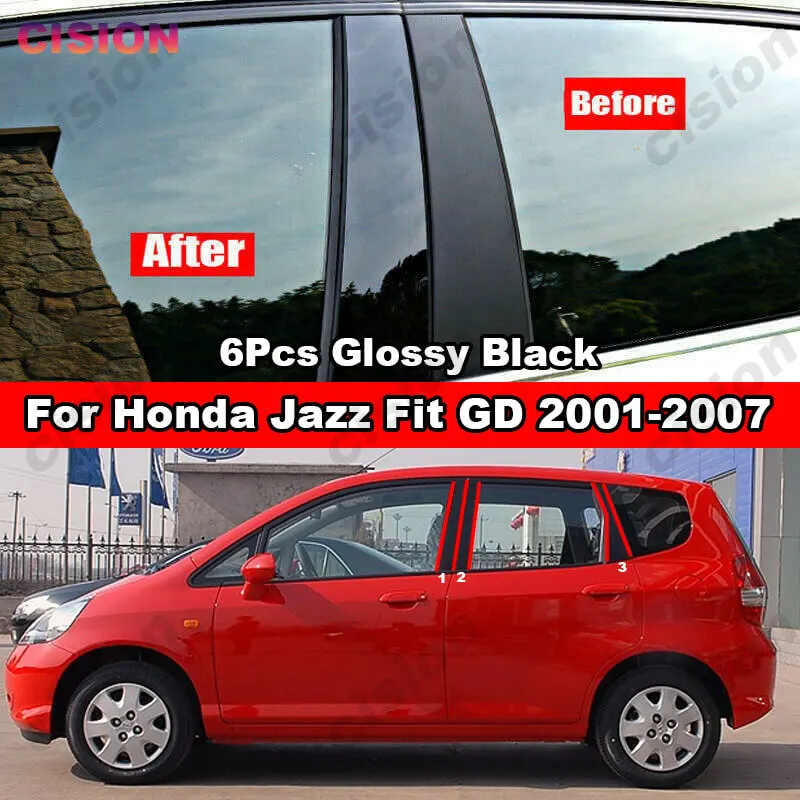 

Для Honda Jazz Fit GD 2001-2007 оконная дверная Колонка B C столб Обложка отделка глянцевый черный углеродное волокно зеркальный эффект наклейка для ПК