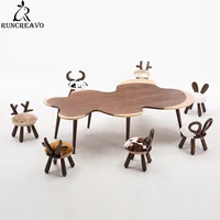 Kindergarten Solid Wood Animal Baby Toy Table Chair Combination Cartoon Children Small Short Round Bench North Europe