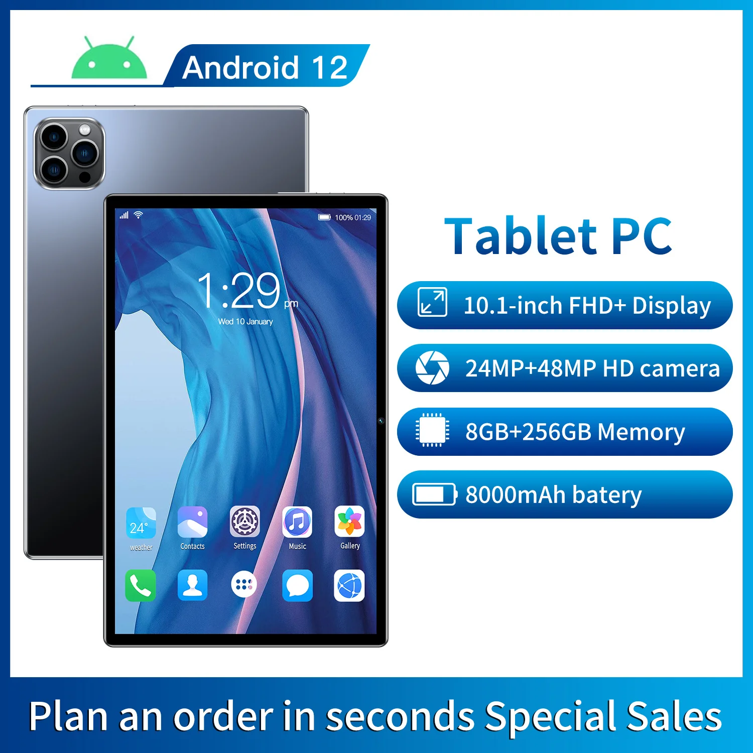 

【World Premiere】Tab 13 Tablet Pad MTK Helio G85 Ten core 8GB+256GB 8000mAh 10.1'' FHD+ Display android 13MP Camera