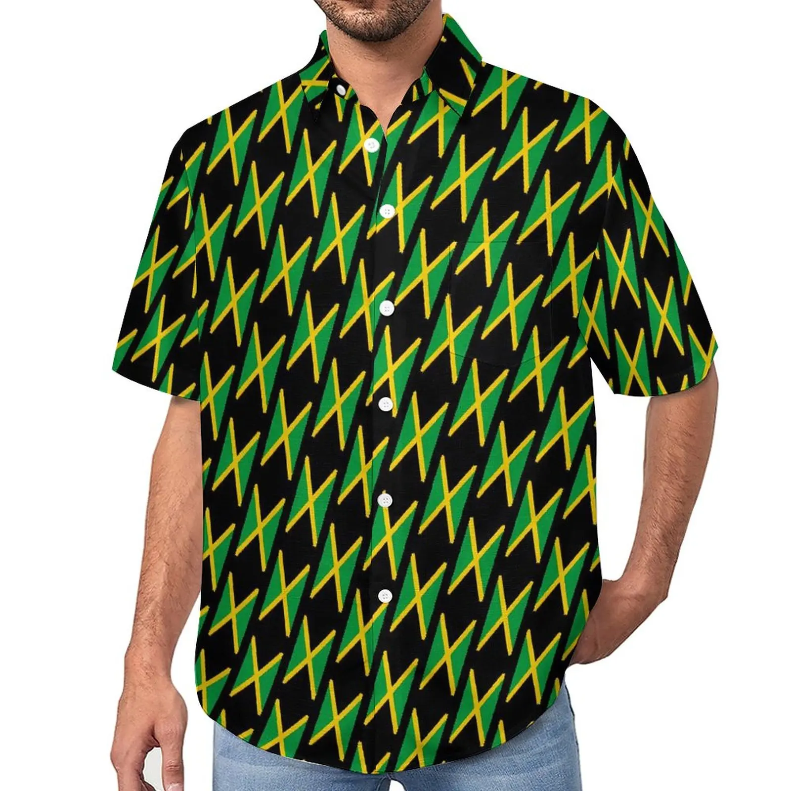 

Jamaican Flag Casual Shirt Travel Sports Fan Beach Loose Shirt Hawaiian Fashion Blouses Short Sleeve Design Oversized Top