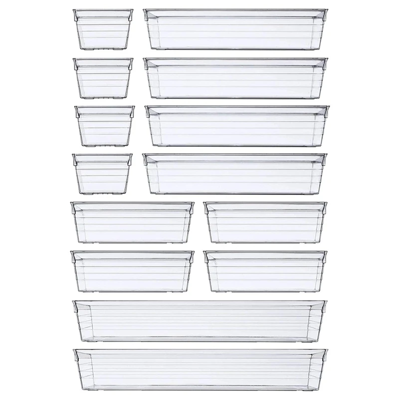 14 Pieces Of Clear Plastic Drawer Storage Tray