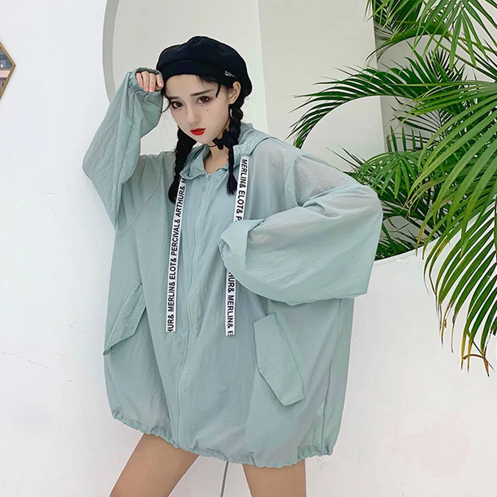 

Fashion Women's Sun Protection Clothing Summer Thin Coat Sun Protection Breathable Casual Hooded Jacket Female Outerwear Tops