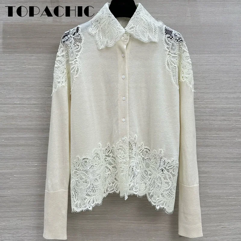 Женский трикотажный кардиган TOPACHIC Классический Удобный кашемировый с вышивкой