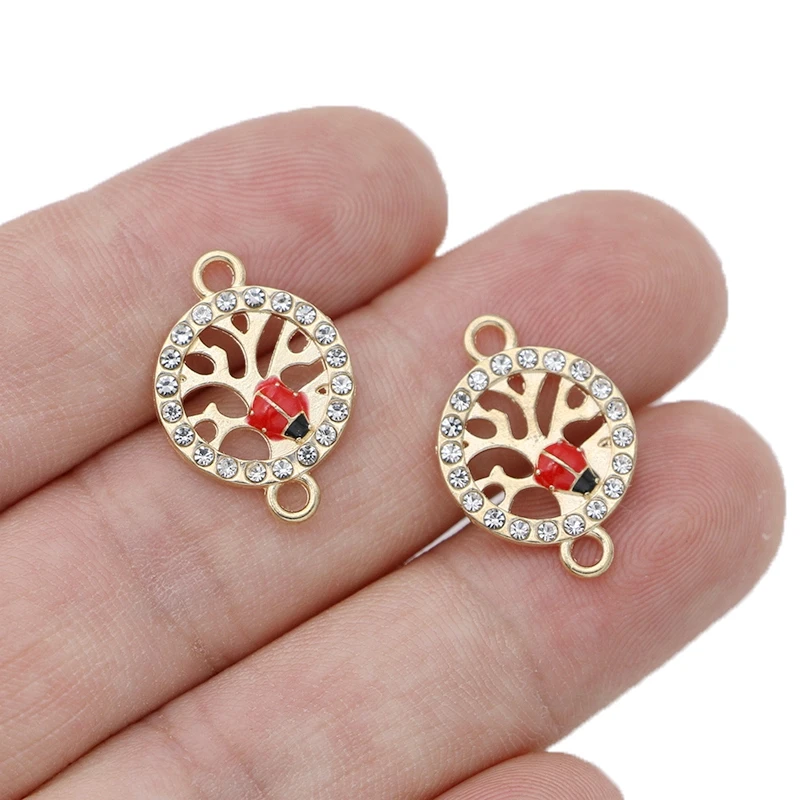 

10Pcs Gold Plated Crystal Tree of Life Ladybug Charm Connector for Jewelry Making Bracelet DIY Accessories Handmade Craft