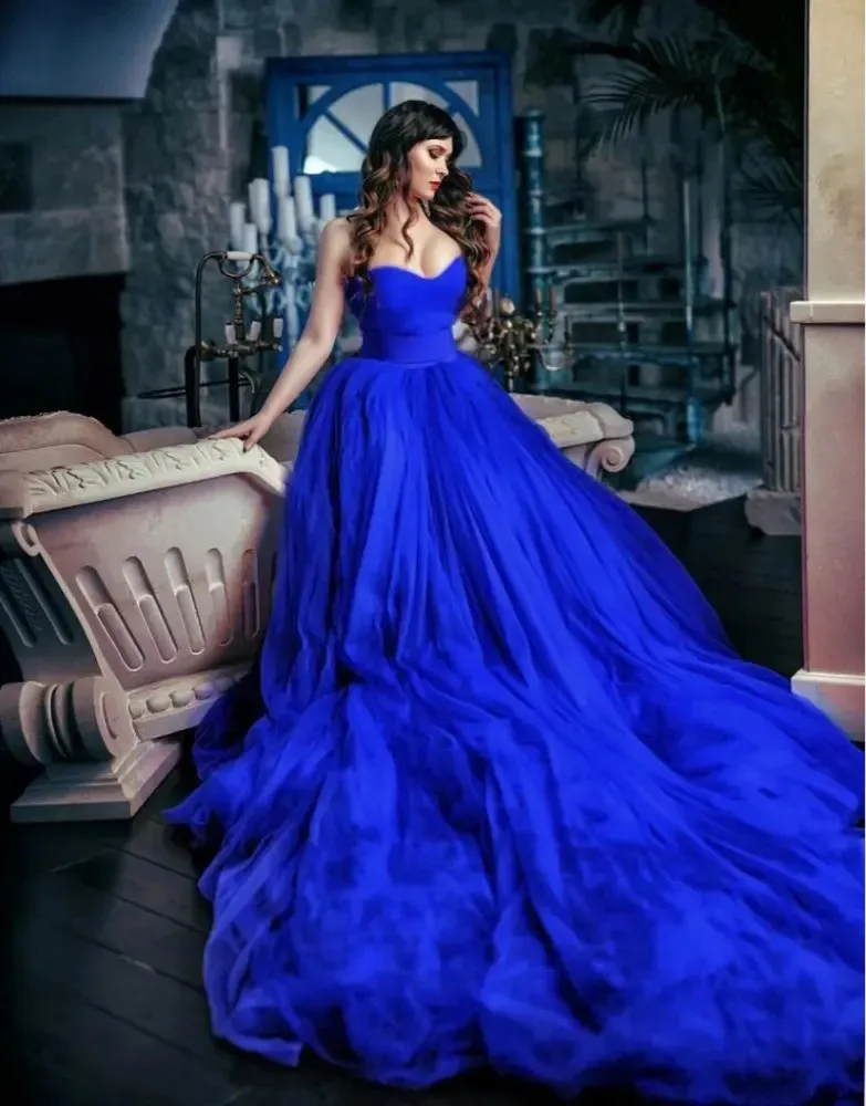 Синие свадебные платья Sweethatr из тюля А-силуэта со шлейфом длиной 2 м на заказ