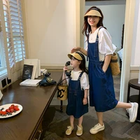 2022 new korean parent child short sleeve suspender denim skirt korean mother child summer vest skirt fashion suit