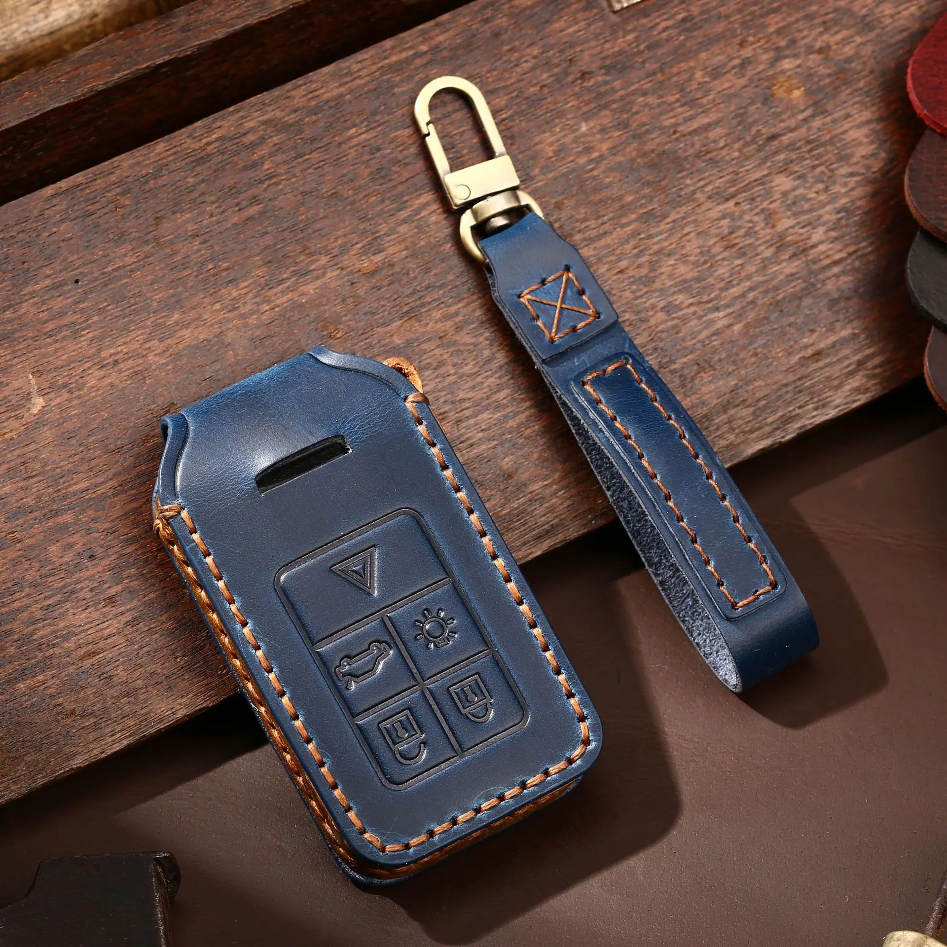 Leather Car Key Case Cover Fob Protector for Volvo S60 S80 V60 XC60 XC70 S60L S80L V40 XC90 5 6 Buttons Holder Keyring Shell Bag images - 3