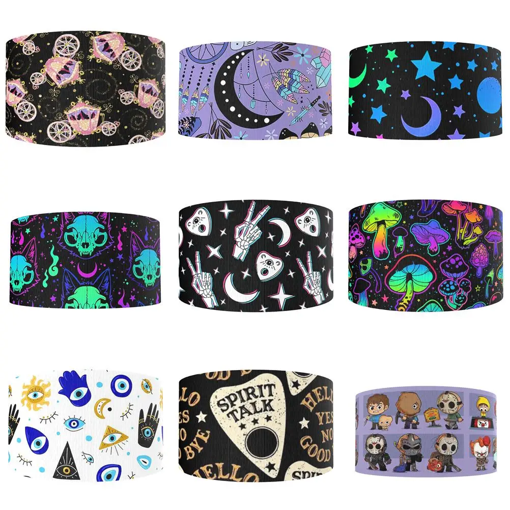 Ленты в рубчик с принтом ужасов на Хэллоуин для украшения свадебной вечеринки 5