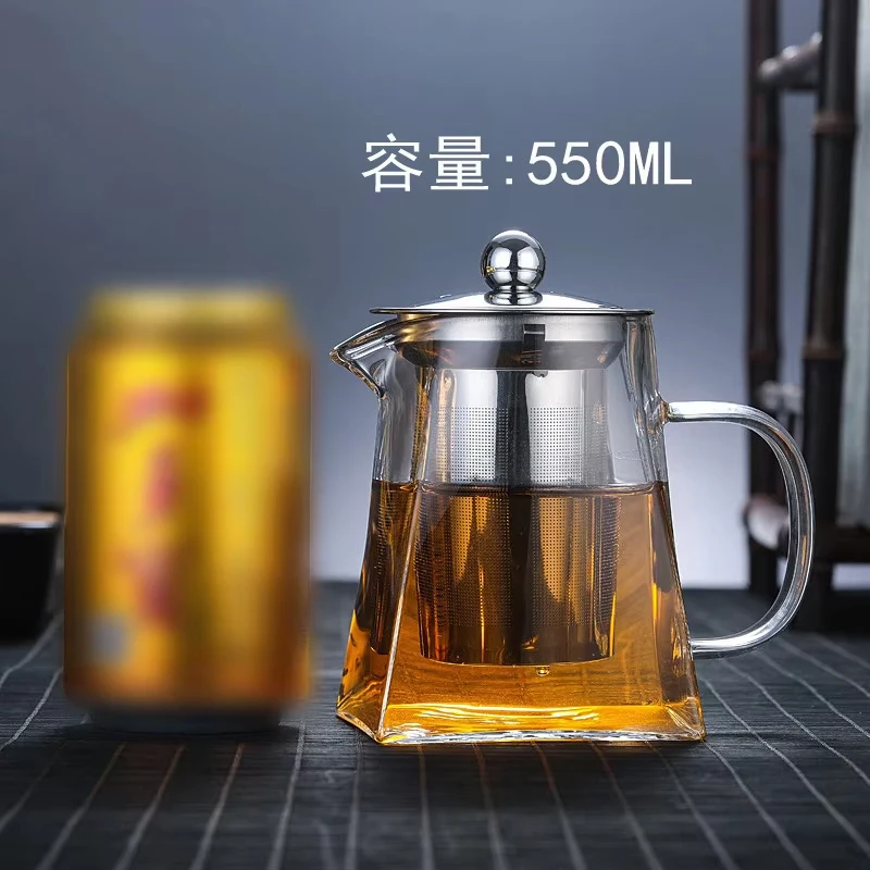 

Новый Стеклянный Чайник С Инфузором Из Нержавеющей Стали, Термостойкий, С Квадратным Фильтром, Прозрачный Дизайн