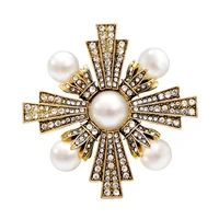 cindy xiang vintage gold color rhinestone and pearl cross brooches for women baroque style pin coat accessories elegant