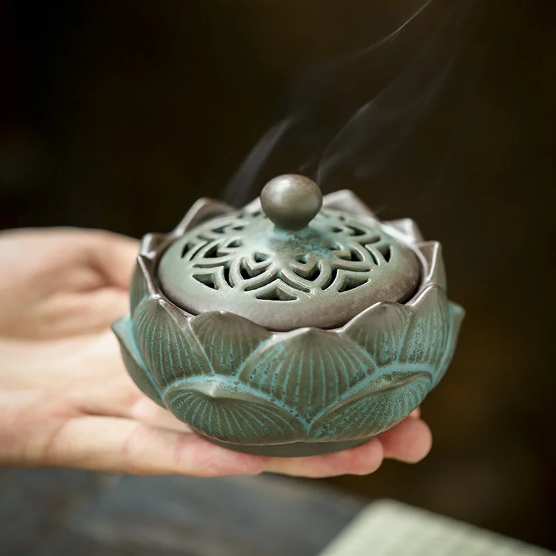 

Creative Ceramic Lotus Hollow Incense Burner Sandalwood Indoor Incense Deodorant Plate Incense Burner Zen Home Decoration