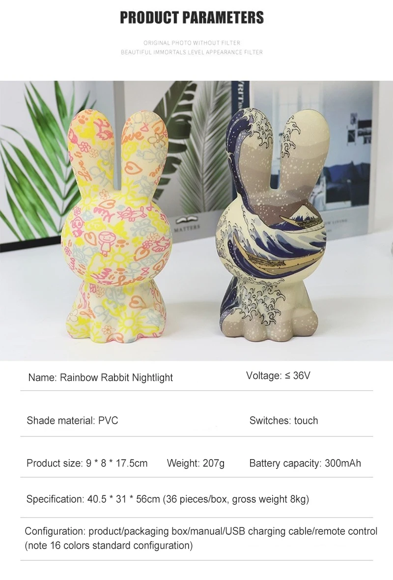 

Kedia Creative Gift Bunny Lamp Remote Control LED Night Light Bunny Couple Sleeping Lights USB Charging Atmosphere Patting Lamps