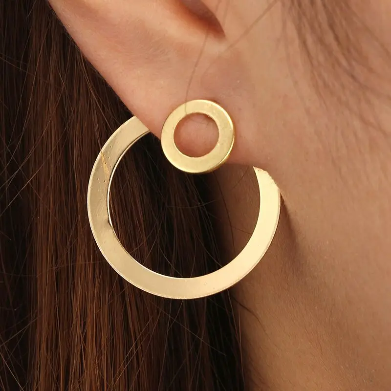 

New Trend Front And Back Double Circle Stud Earrings For Women 2022 New Jewelry Simple Gold Color Alloy Round Earings Wholesale