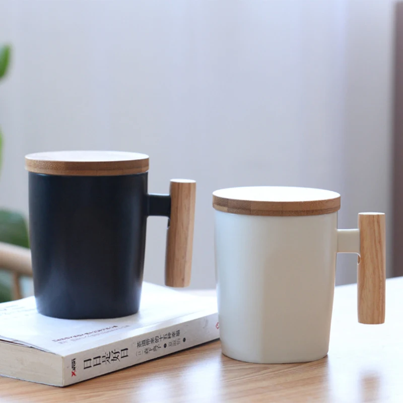 

Кружка для кофе в японском стиле, керамическая фарфоровая кружка для молока, кофейная чашка с деревянной ручкой, керамическая чашка для вод...