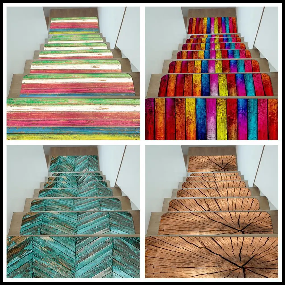

European-Style Solid Wood Stair Mat Step Mat Glue-Free Self-Adhesive Non-Slip Mat Home Indoor Corner Stair Carpet