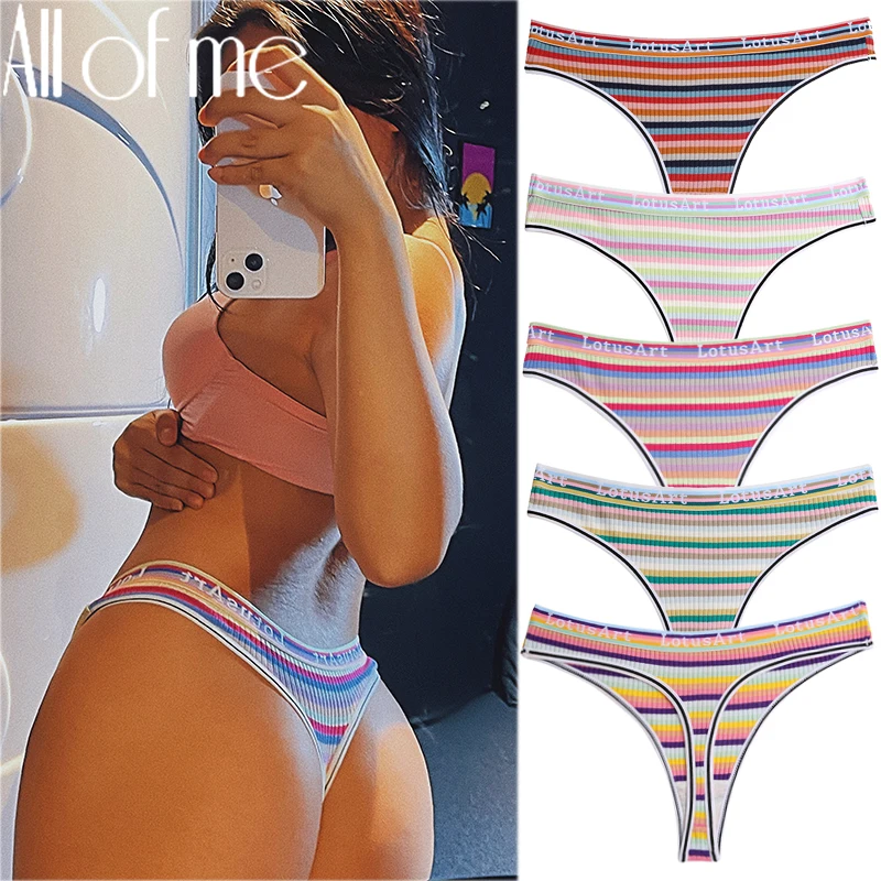 

French Style Striped Underwear Cotton Panties Women Sexy Lingerie Female Panties G-String Colorful T-Back Intimates Woman Pantys