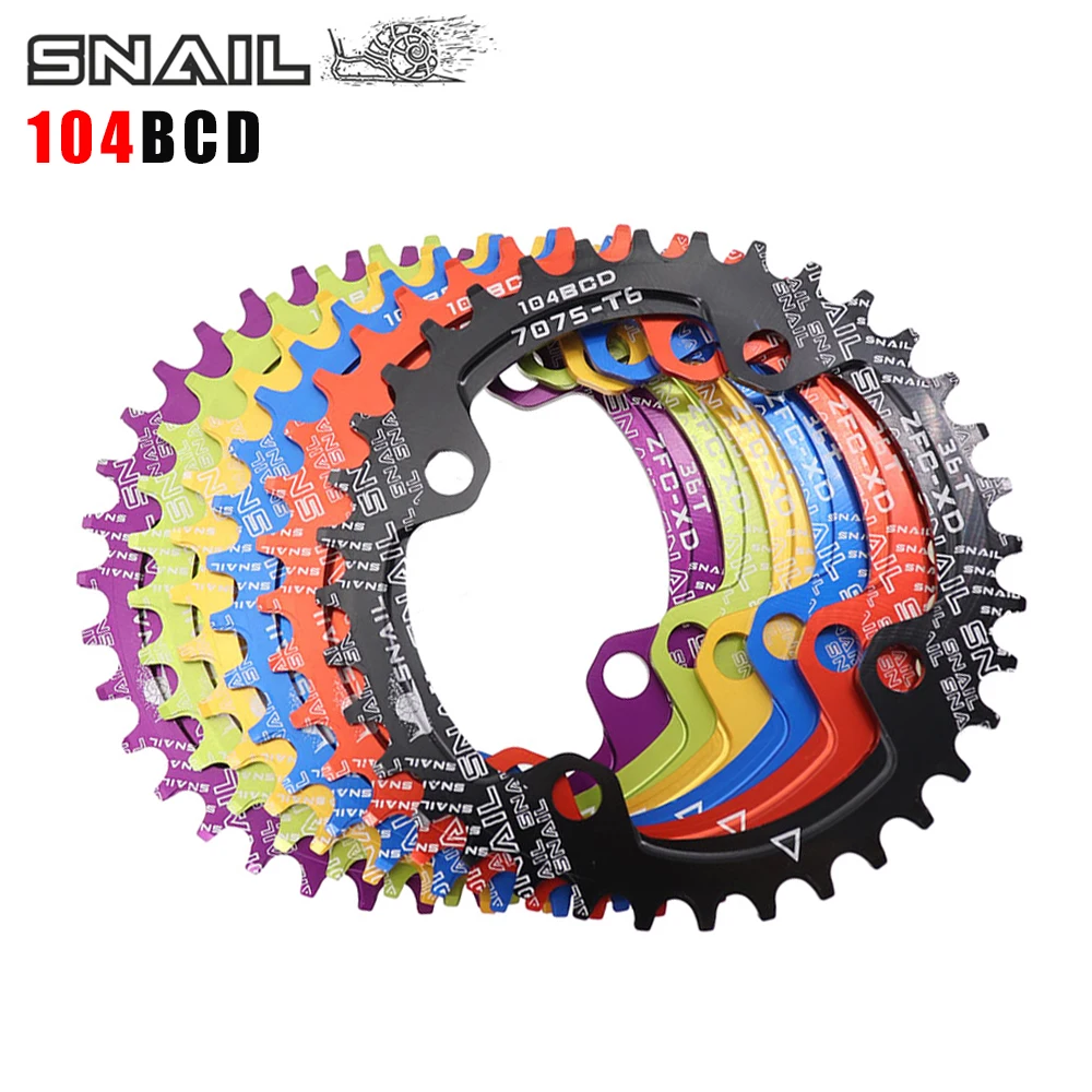 

SNAIL 104BCD/96BCD Bicycle Chainwheel Wide and Narrow Teeth 32T/34T/36T/38T Round /oval Disc Single Chainring For Shimao/SRAM