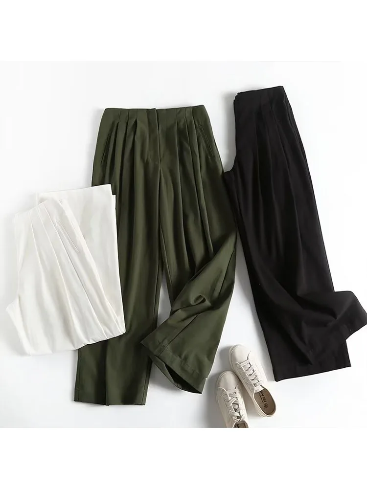 

PB&ZA Women 2022 Autumn New Fashion Loose Straight-leg Casual Pants Vintage High Waist Zipper Fly Female Trousers Mujer